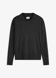 Stickad hoodie med känguruficka i viskosmix, bonprix