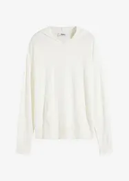 Stickad hoodie med känguruficka i viskosmix, bonprix