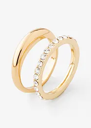 Guldpläterad ring med glaskristaller (2-pack), bonprix