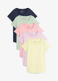 T-shirt med rund halsringning (5-pack), kortärmad, bonprix