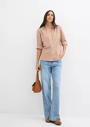 Rutig oversized blus med puffärmar, bonprix