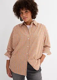 Rutig oversized blus med puffärmar, bonprix