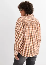 Rutig oversized blus med puffärmar, bonprix