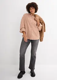 Rutig oversized blus med puffärmar, bonprix