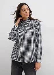 Rutig oversized blus med puffärmar, bonprix