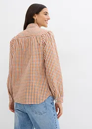 Rutig oversized blus med puffärmar, bonprix
