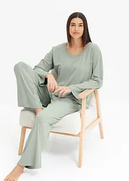 Pyjamas med vid byxa i viskos med stickad look, bonprix