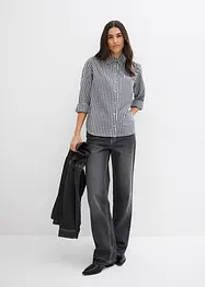 Rutig oversized blus med puffärmar, bonprix