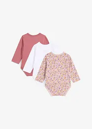 Långärmad omlottbody i ekologisk bomull (3-pack), bonprix