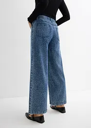 Wide Leg Jeans Mid Waist, med strass, bonprix