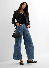 Wide Leg Jeans Mid Waist, med strass, bonprix