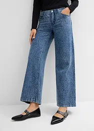 Wide Leg Jeans Mid Waist, med strass, bonprix