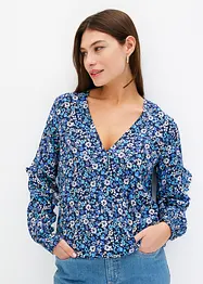 Mönstrad blus med volang, bonprix