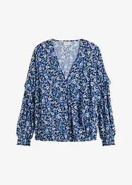 Mönstrad blus med volang, bonprix