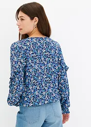 Mönstrad blus med volang, bonprix