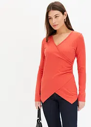 Ribbstickad topp med omlotteffekt, bonprix