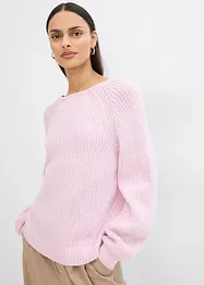 Grovstickad cardigan med knytband, bonprix