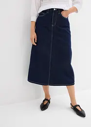 Mellanlång jeanskjol med medelhög midja, bonprix
