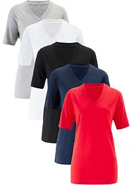 Vid lång topp med V-ringning (5-pack), kortärmad, bonprix