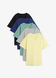 Vid lång topp med V-ringning (5-pack), kortärmad, bonprix