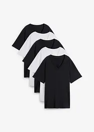 Vid lång topp med V-ringning (5-pack), kortärmad, bonprix