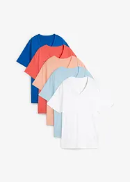 Vid lång topp med V-ringning (5-pack), kortärmad, bonprix
