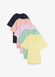 Vid lång topp med V-ringning (5-pack), kortärmad, bonprix