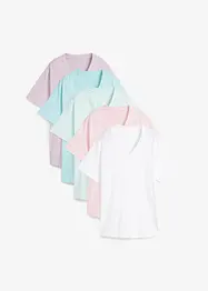 Vid lång topp med V-ringning (5-pack), kortärmad, bonprix