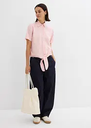 Kortärmad blus med rändder och knutdetalj, bonprix