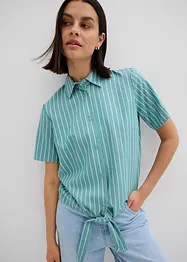 Kortärmad blus med rändder och knutdetalj, bonprix