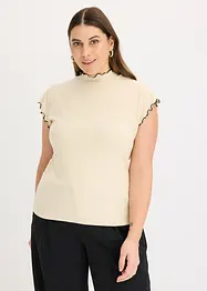 Ribbstickad topp med krusade avslut, bonprix