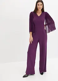 Jerseyjumpsuit  med plisserade ärmar i fin chiffong, bonprix