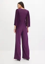 Jerseyjumpsuit  med plisserade ärmar i fin chiffong, bonprix