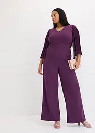 Jerseyjumpsuit  med plisserade ärmar i fin chiffong, bonprix