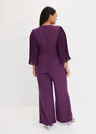 Jerseyjumpsuit  med plisserade ärmar i fin chiffong, bonprix