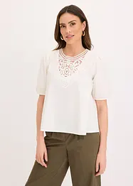 Kortärmad blus med spets, bonprix