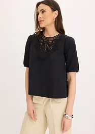 Kortärmad blus med spets, bonprix