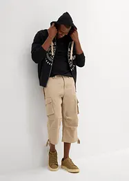 Stretchig cargobyxa med vida ben i 3/4-längd, Loose Fit, bonprix