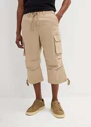 Stretchig cargobyxa med vida ben i 3/4-längd, Loose Fit, bonprix