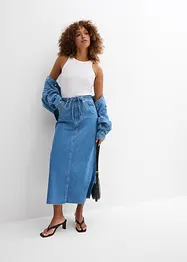 Mellanlång jeanskjol Mid Waist, Super Soft, bonprix