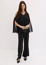 Jumpsuit med poncho och strass, bonprix