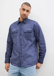 Långärmad bomullsskjorta med tvättad look, bonprix