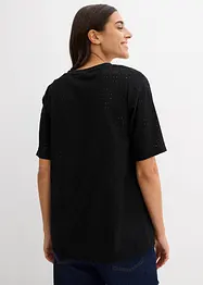 Kräppad, lätt transparent topp med hålbroderi, bonprix