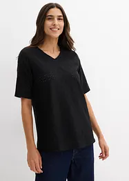 Kräppad, lätt transparent topp med hålbroderi, bonprix
