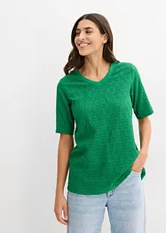 Kräppad, lätt transparent topp med hålbroderi, bonprix