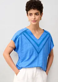 T-shirt i rent linne med spets, bonprix