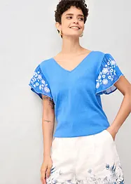 Stickad topp med sidenandel och chiffongärmar, bonprix