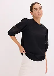 Kortärmad blus med linneandel, bonprix