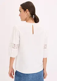 Kortärmad blus med linneandel, bonprix