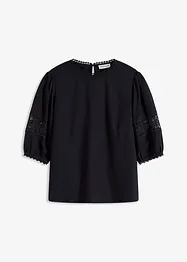 Kortärmad blus med linneandel, bonprix